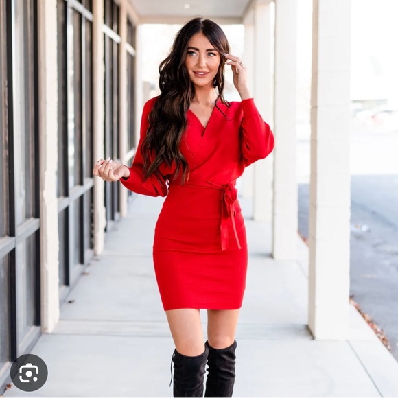 Zonsaoja V-Neck Long Sleeve Slim Fit Mini Sweater Dress - Picture 3 of 4